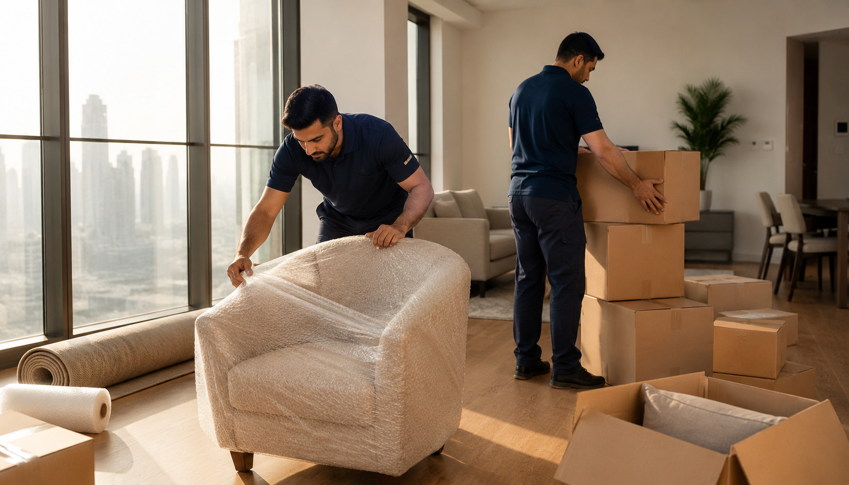 فريق 1stMove يجهّز الأثاث لعملية نقل منزل في دبي