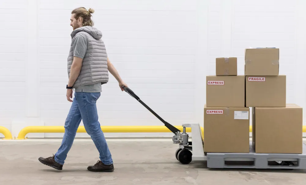 a professional taking storage boxes